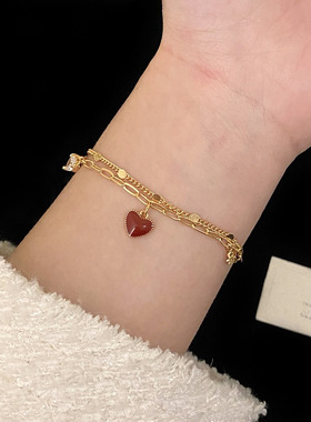 Ivy法式双层爱心吊坠手链本命年