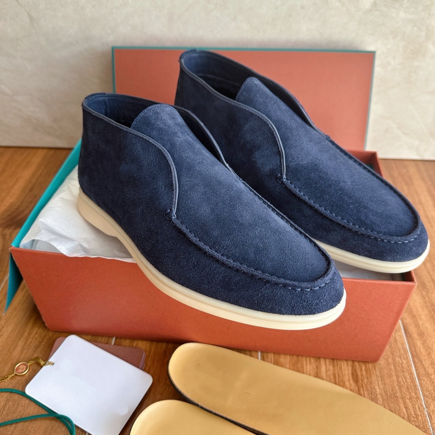 市面最顶 高帮毛毛乐福鞋男款懒人鞋 open rwalk麂皮加绒休闲鞋男