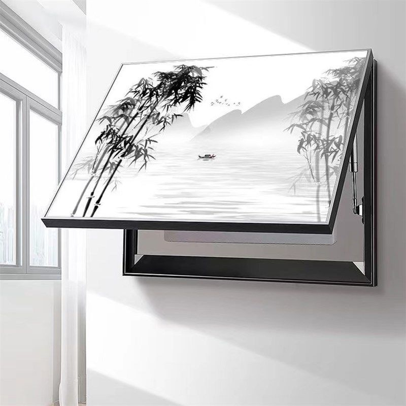 电表箱装饰画客餐厅墙电闸箱配电箱盖板挂画山水免U打孔悬挂竖版