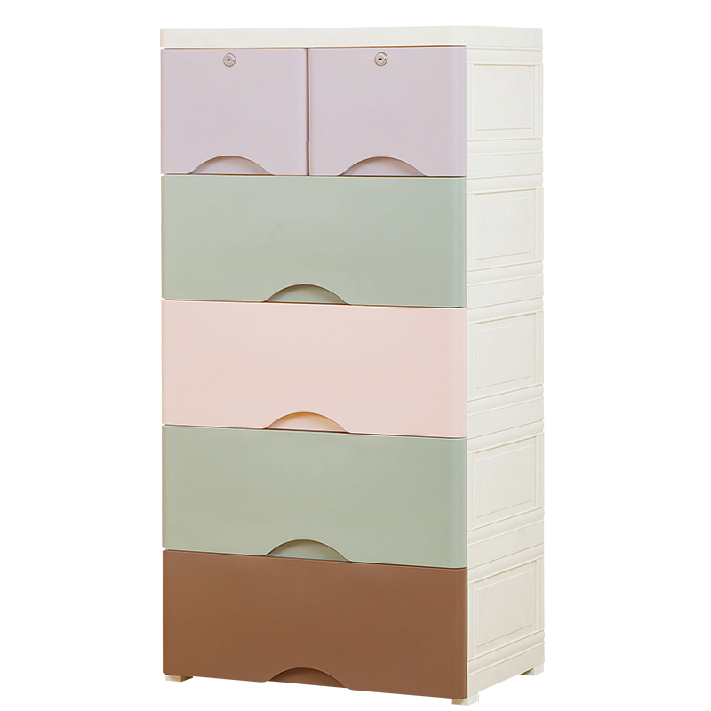 纳雅乐58cm加厚抽屉式收纳柜塑C料带锁大容量家用多层儿童储物柜