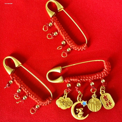 2023年生肖兔宝宝压惊别针黄金色婴儿平安挂件孕妇胸针护身符配饰