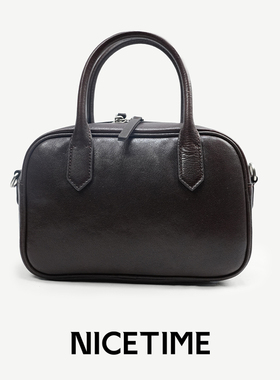 NICETIME经典波士顿女包头层牛皮女士保龄球包简约通勤百搭斜挎包