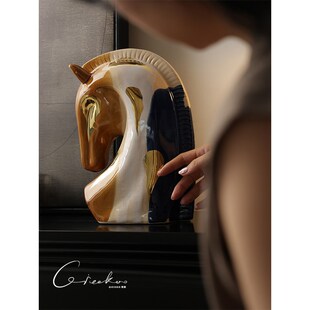 契阔家居 Gemas吉马士窑变釉描金唐马陶L瓷客厅玄关桌面艺术摆件