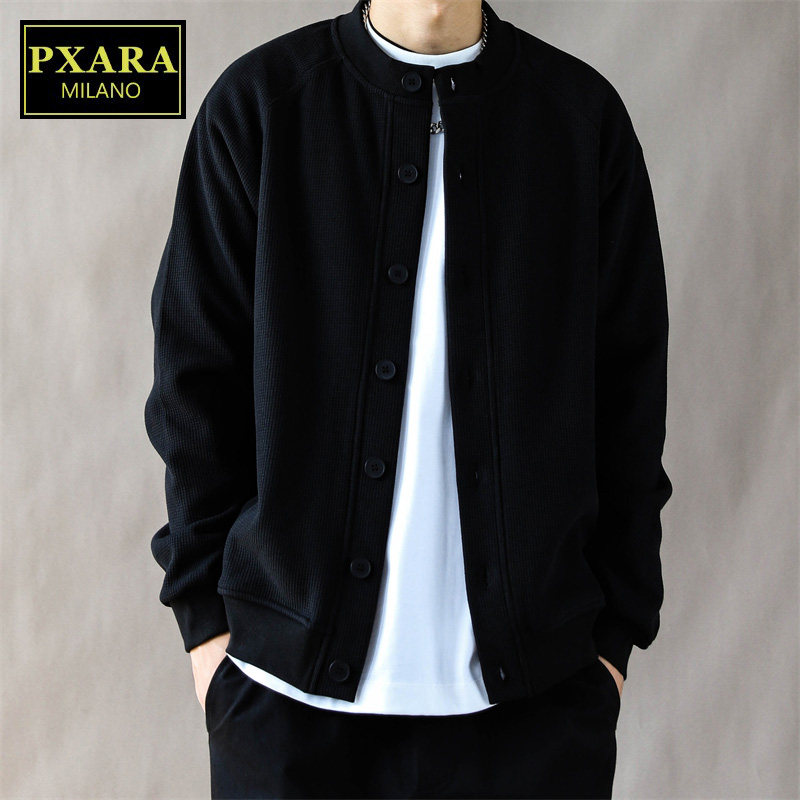PXARA/轻奢黑色开衫卫衣男士秋冬季新款宽松潮牌男装夹克休闲外套