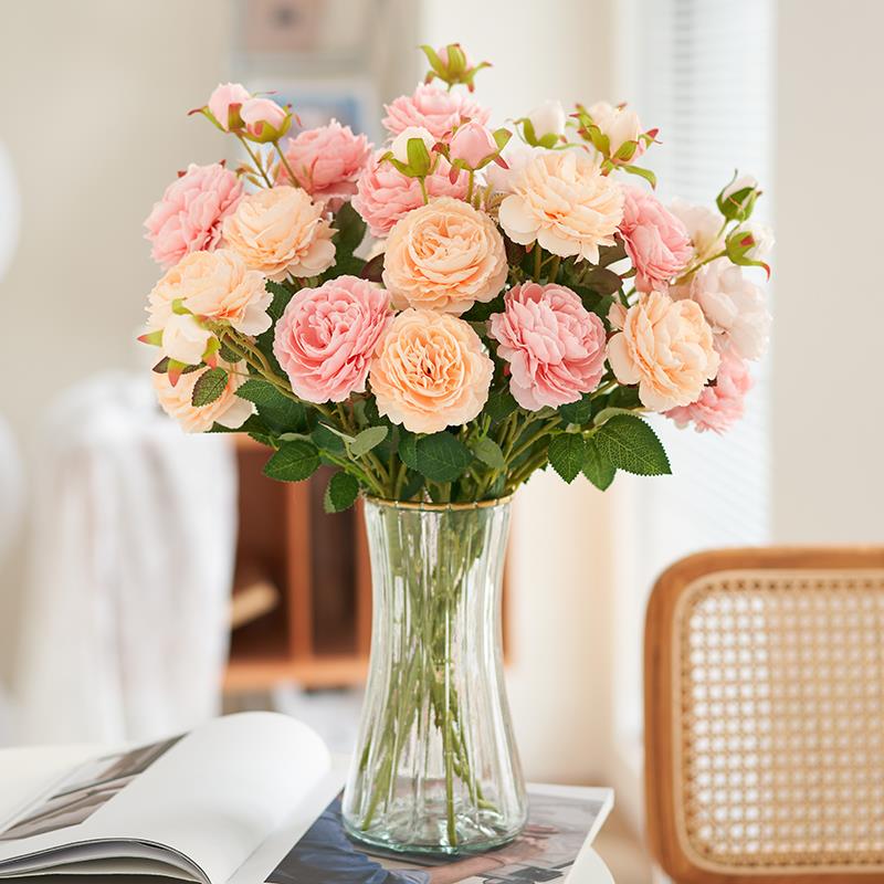 牡丹彷真花假花摆设家居插花餐桌绢花客厅装饰花艺摆件干 干燥花