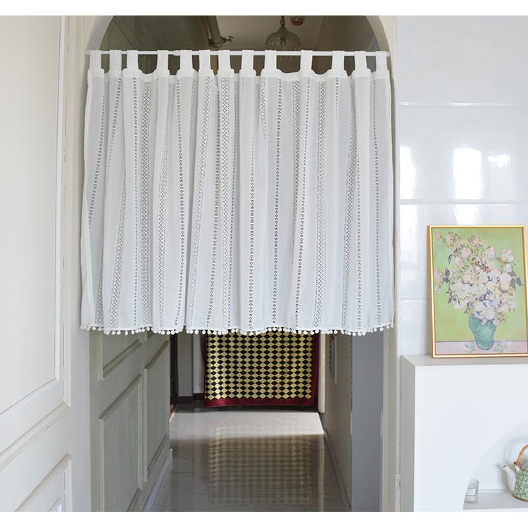奶油风蕾丝纱帘半帘遮挡柜帘半遮光飘窗帘隔断帘门帘定制咖啡帘