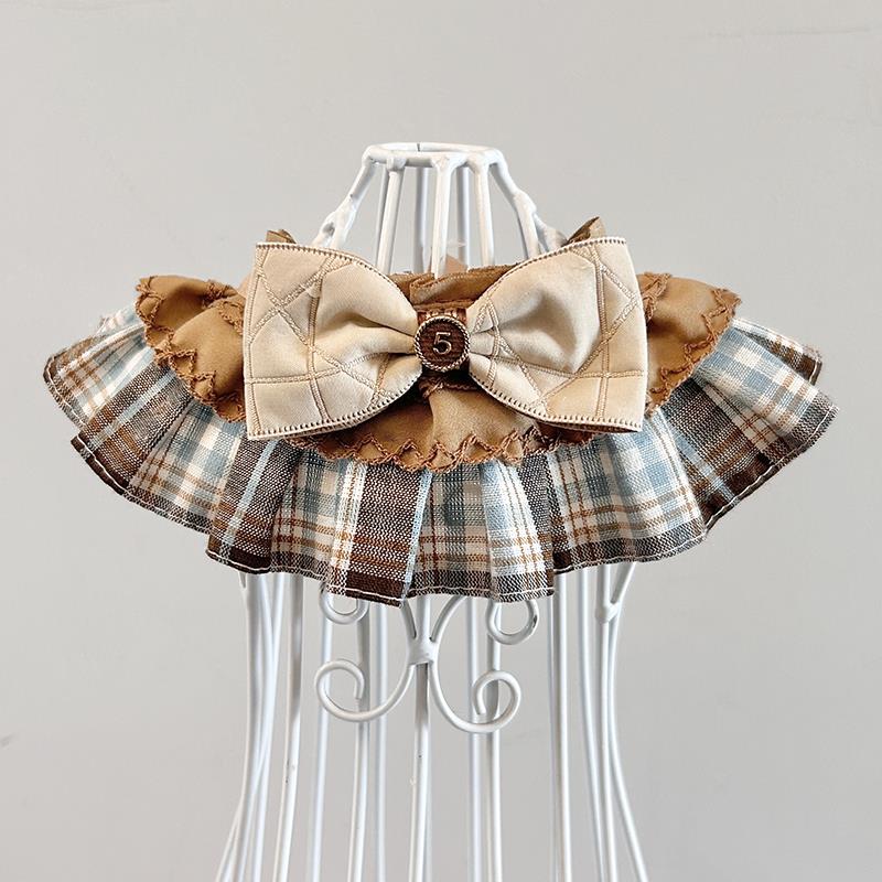 猫咪狗狗围脖领结口水巾蓝白英短泰迪比熊蕾丝田园风项圈玩偶饰品