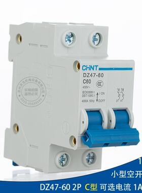 正泰空开气关6a10a1珺乐光6aZ32a0a60A 4双级 D47-60 2P C型 小型