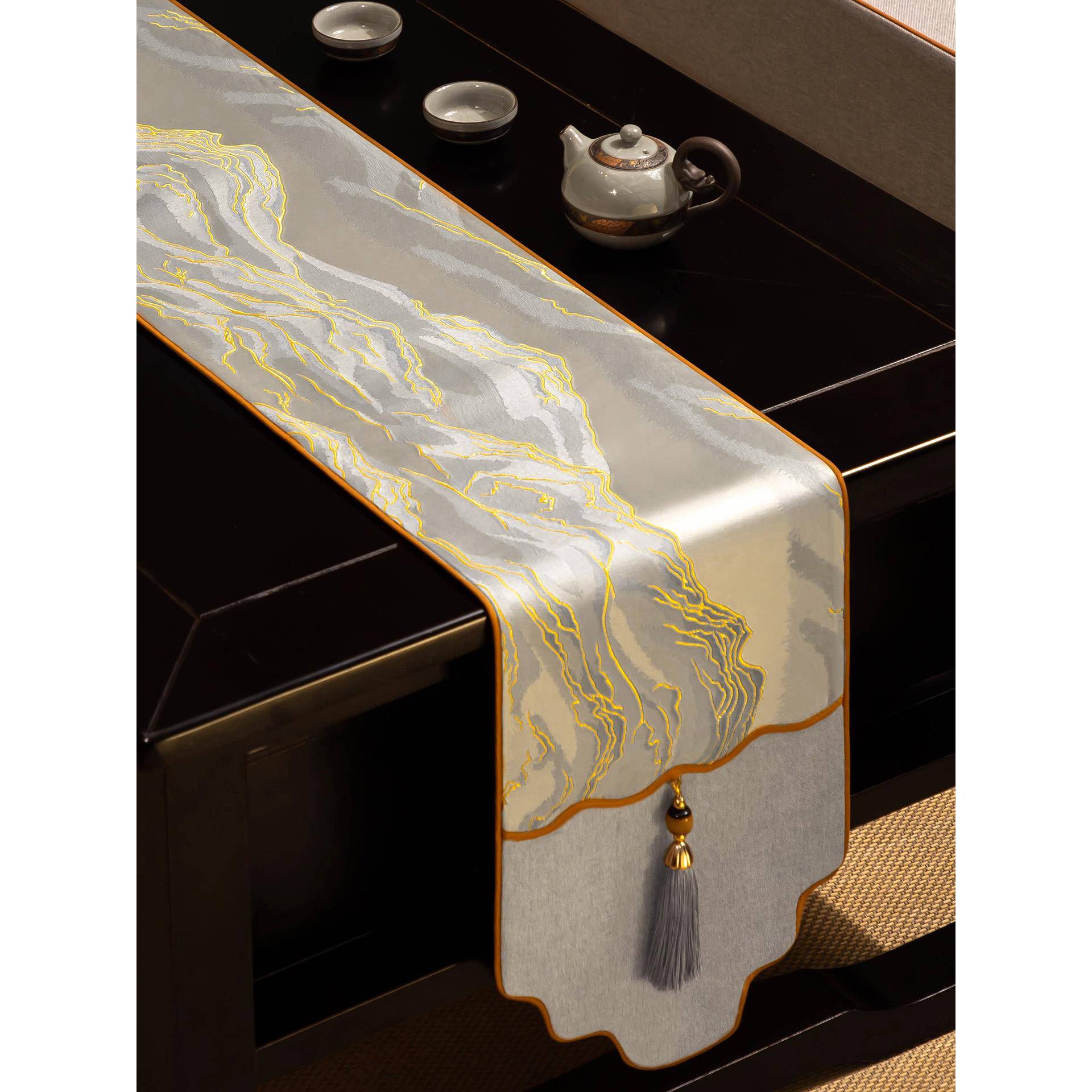 新中式窄桌旗现代简约茶桌茶台茶旗布艺茶席垫子餐桌台布茶几垫布