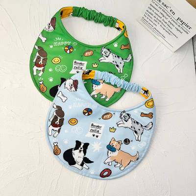 原创边牧图案周边 松紧套头围巾 双面戴三角巾狗狗口水巾保护胸毛