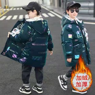 男童羽绒棉服2025新款冬季中大童亮面免洗加厚中长款洋气韩版外套