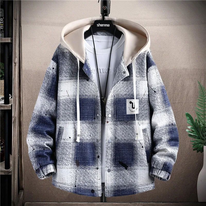 秋冬格子学生外套休闲青少年连帽港风洋气帅气加绒加厚棒球夹克