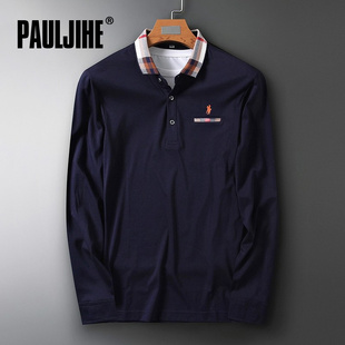 POLO衫 保罗几何T恤男2025秋季 商务翻领纯棉长袖 新款 轻奢舒适男士