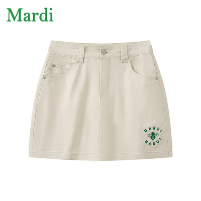MARDI官方正品小蜜蜂刺绣牛仔半身裙女夏时尚百搭显瘦a字包臀短裙