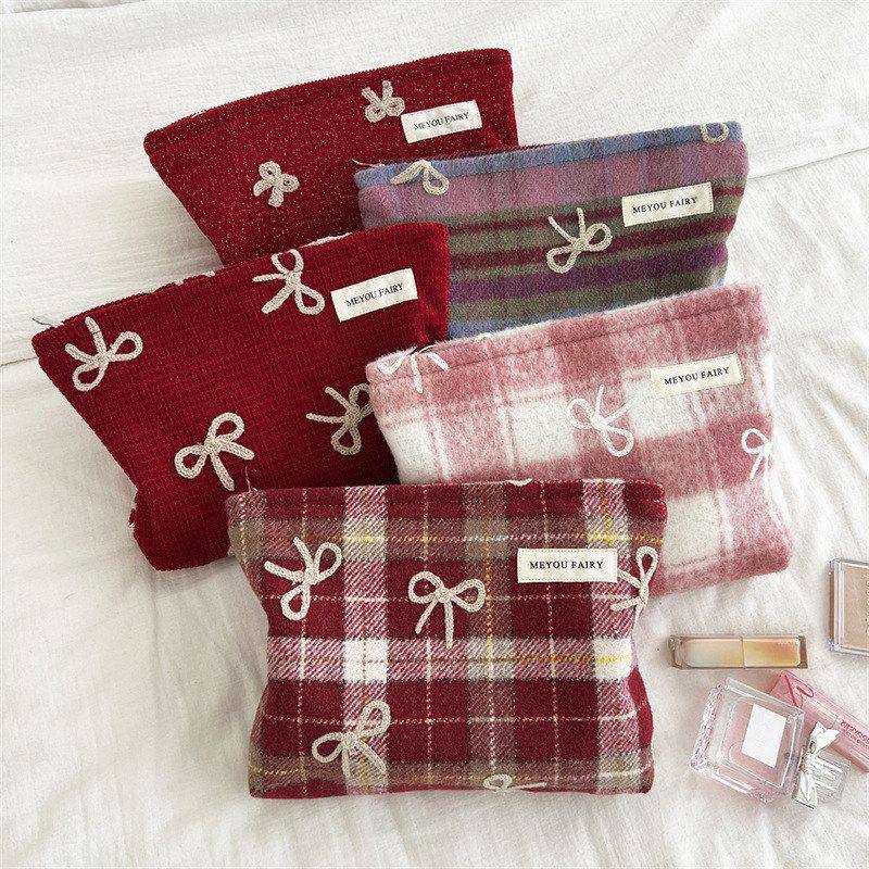 刺绣蝴蝶结格纹新年情人节礼物2026新款化妆包洗漱包内胆包收纳包,收纳整理,化妆包,淘宝优惠券,粉丝福利购,淘宝优惠卷