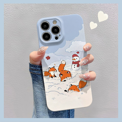 雪地狐狸适用苹果华为vivo小米oppo红米荣耀一加iPhone16手机壳15promax菲林14夏日i13新款12女mate70pro趣味