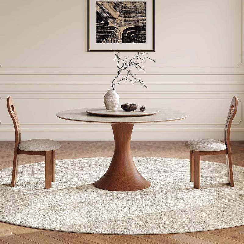 北欧实木岩板餐桌法式中古风小户型家用圆形饭桌胡桃色餐桌椅组合,商业/办公家具,餐桌椅系列,淘宝优惠券,粉丝福利购,淘宝优惠卷