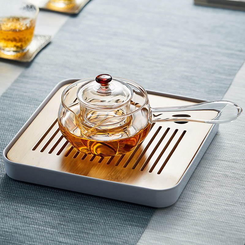 侧把玻璃煮茶壶耐高温加t厚小青柑红茶茶具家用过滤烧水泡茶器套