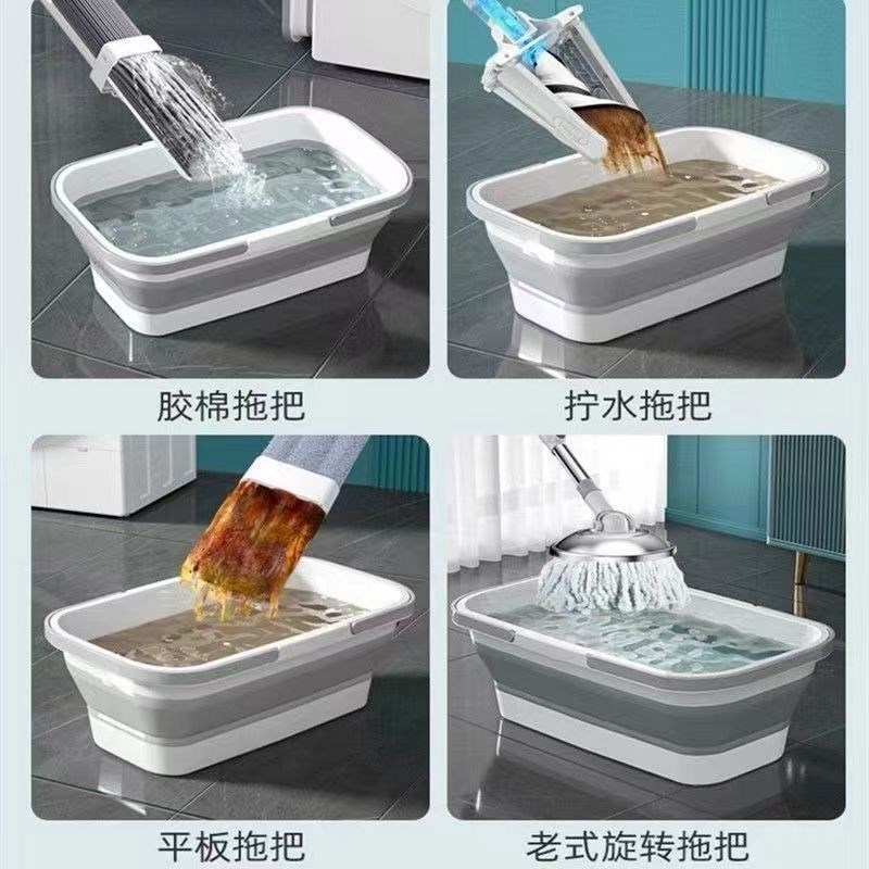 可折叠拖把桶方形洗拖布洗车墩布单桶大容K量长方形洗拖把塑料手