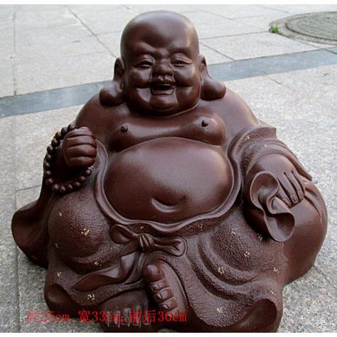 宜兴紫砂摆件.开怀弥勒佛像和尚清水泥.包邮