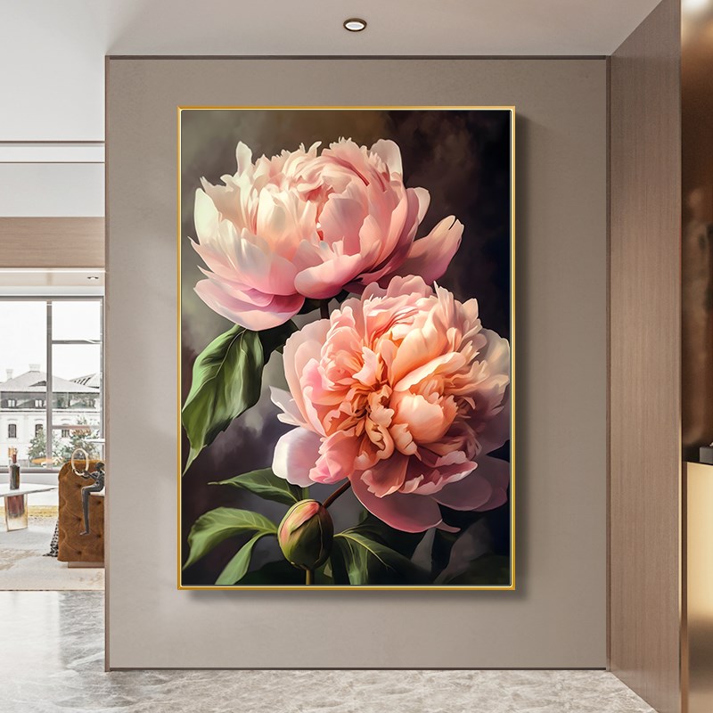 牡丹花客厅挂画花开富贵入户玄关过道装饰画简约现代卧室餐厅壁画图片