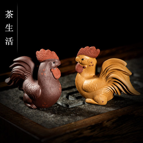 茶宠精品紫砂拉毛生肖鸡雕塑紫砂鸡茶玩茶盘家居橱装饰