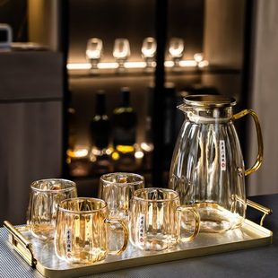 简约带把泡茶杯待客喝水杯子客厅水壶杯具 耐高温玻璃水杯家用套装