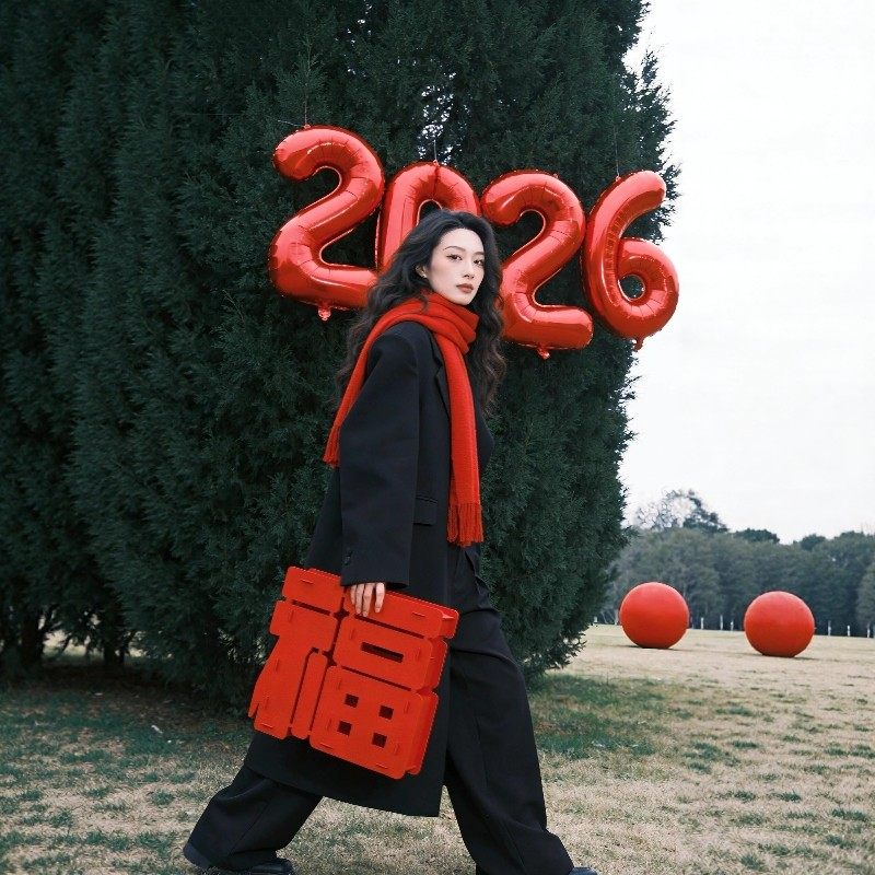 2026数字气球新年拍照姿势红色喜庆新年氛围拍摄场景装饰布置道具