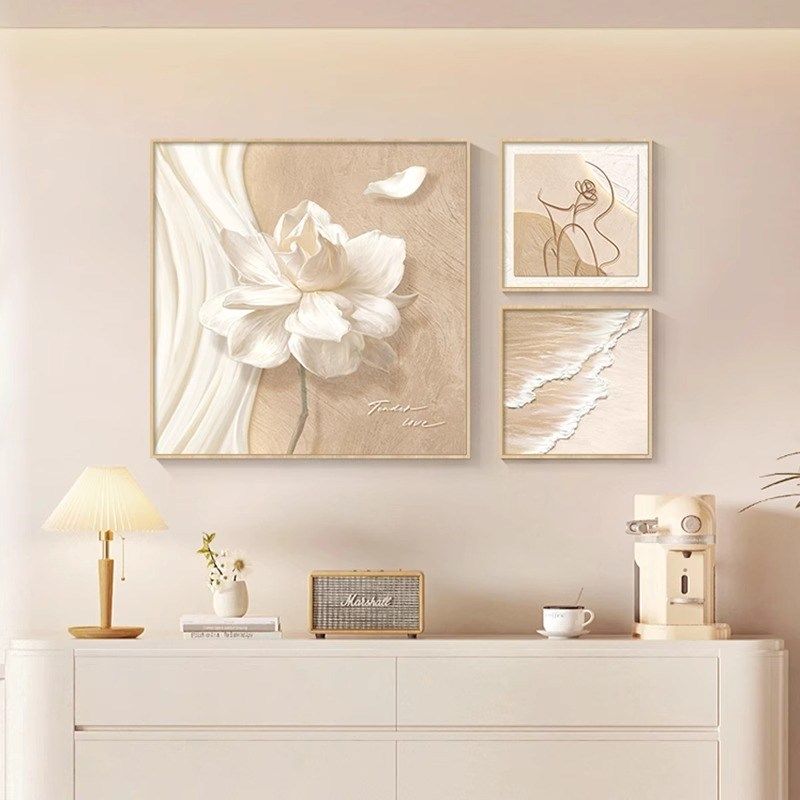 奶油风餐厅c装饰画2024新款抽象肌理客厅壁画高级感沙发背景墙挂