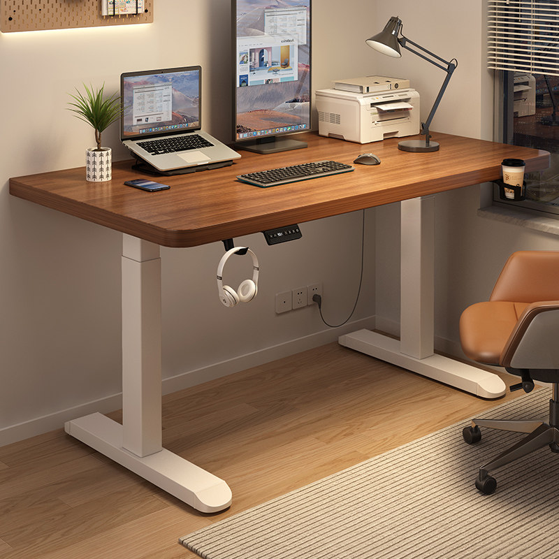可升降电脑桌2025新款卧室家用出租屋工作台双人台式电竞实木桌子