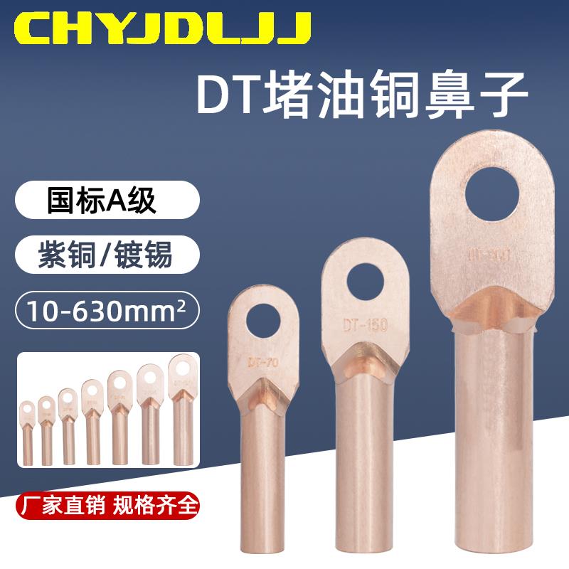 铜鼻子DT-10/16/35/150/300/630国标镀锡A级接线铜接头铜接线端子