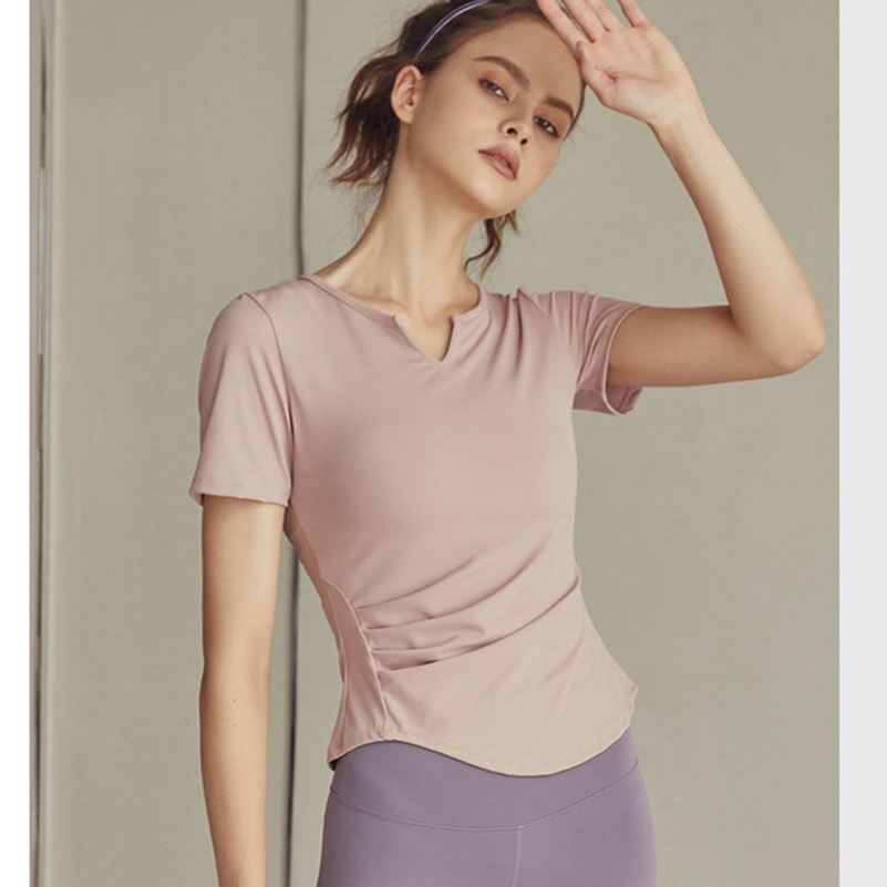 网红专业V领训练健身瑜伽上衣女修身显瘦T恤速干运动短袖女