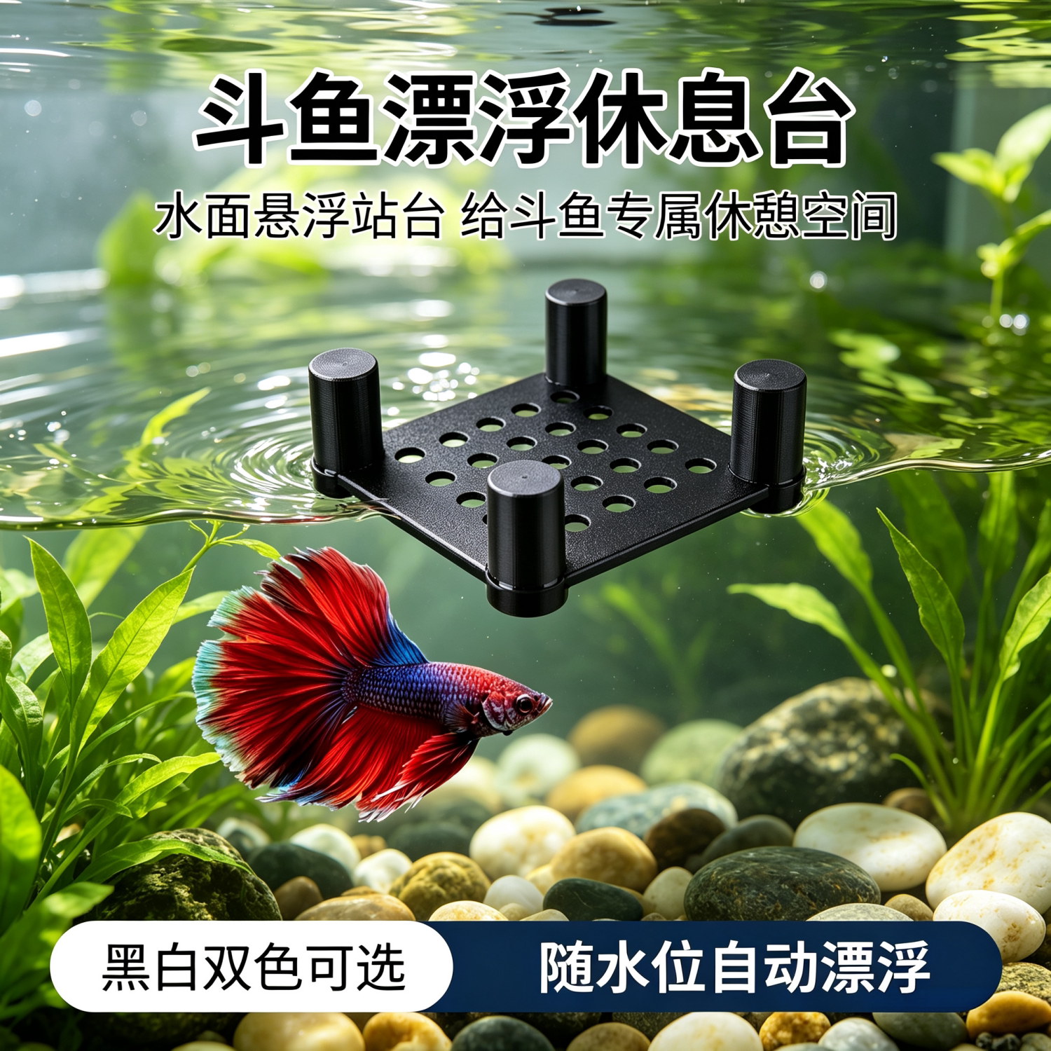 斗鱼鱼缸漂浮休息床躲避造景