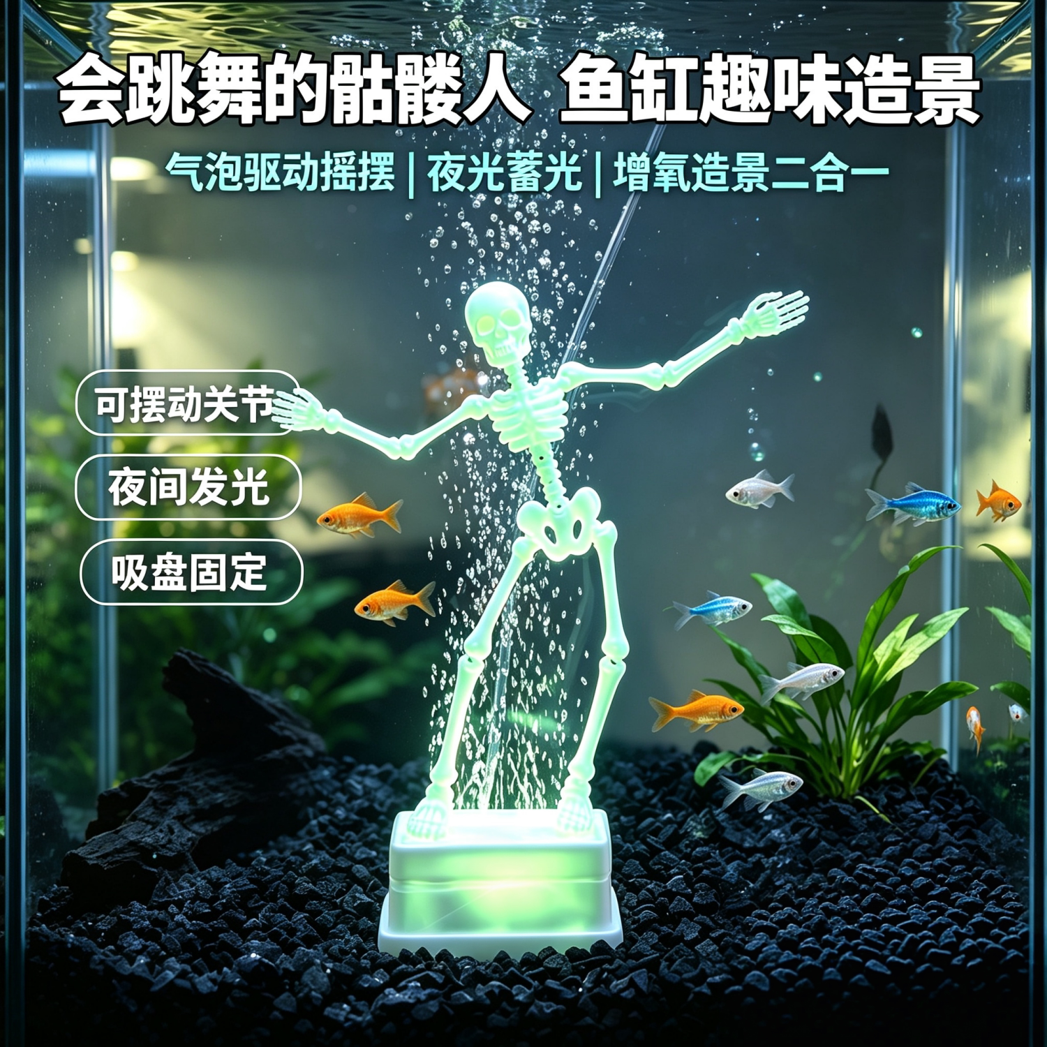 3D打印跳舞骷髅鱼缸造景摆件