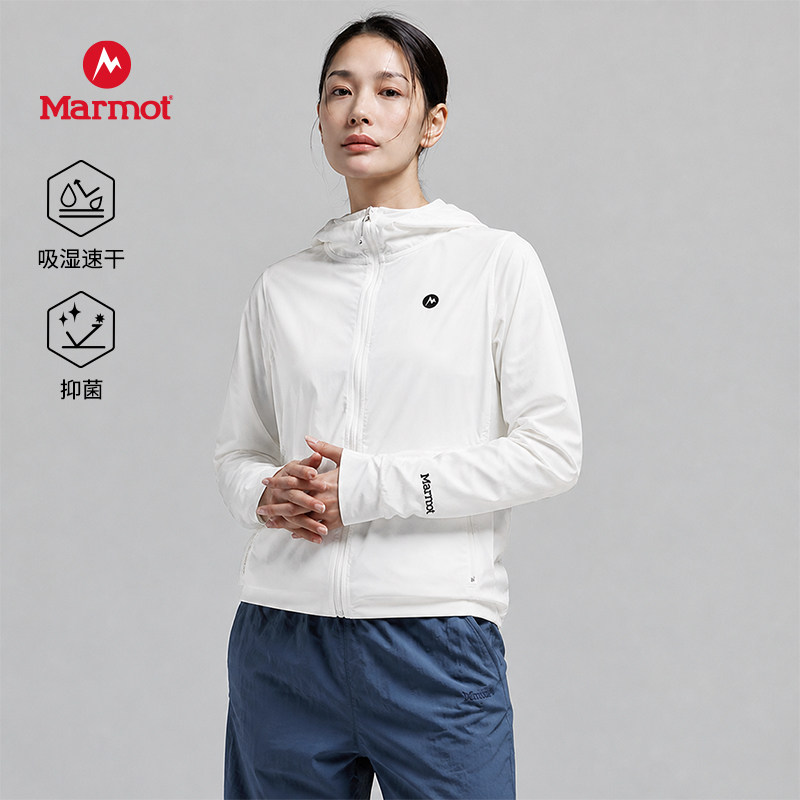 MARMOT土拨鼠春夏女款卫士连帽衫抗菌轻量皮肤衣夹克Mt.RashGuard