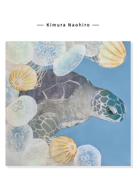 【Kimura Naohiro】治愈系蓝色海洋插画高级感海龟艺术复刻挂画芯