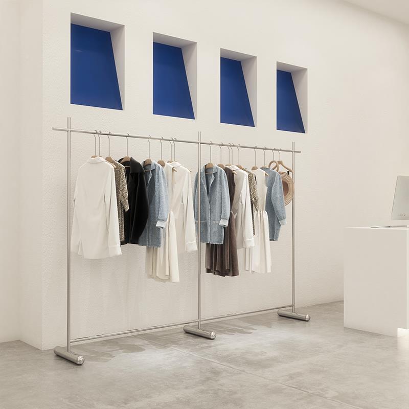 服装店展示架陈列侧架不落锈钢女装货架挂中架岛地式拉丝银挂珺乐