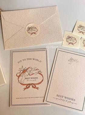 Hinn蝴蝶结丘比特明信片！原创情人节礼物贺卡大地纹卡片装饰氛围