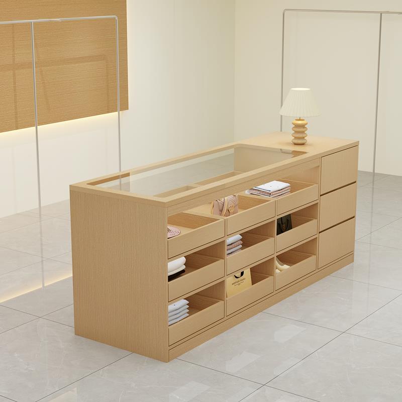 服装店中岛柜流水台饰品店摆件展示台女装店抽屉收银中岛台带玻璃