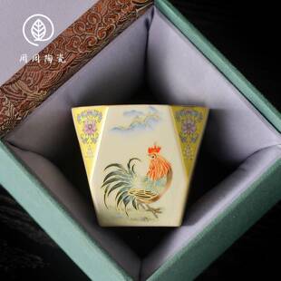 大公鸡八方杯茶杯主人杯个人专用陶瓷单杯汝窑开片可养大吉大利杯
