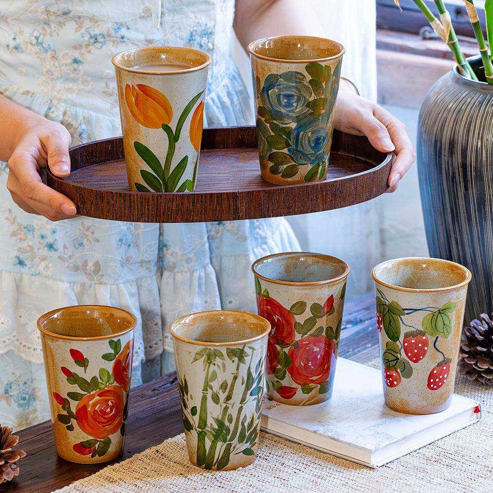 景德镇陶瓷杯水杯陶瓷可乐杯釉下彩中式家用手绘陶泥水杯牛奶杯