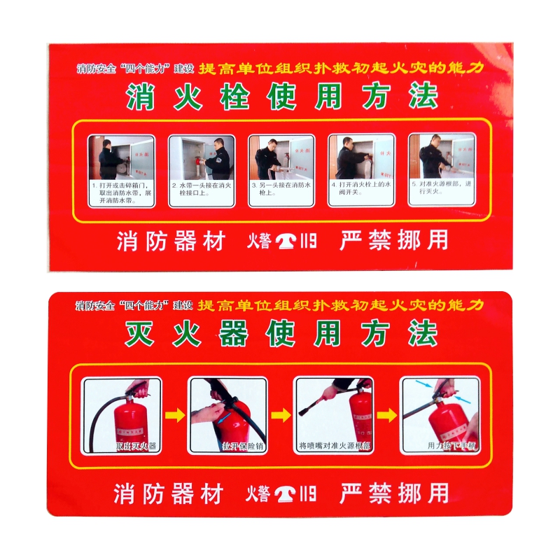 消火栓使用方法说明 防水PVC加厚泡沫背胶标识灭火器箱操作提示牌