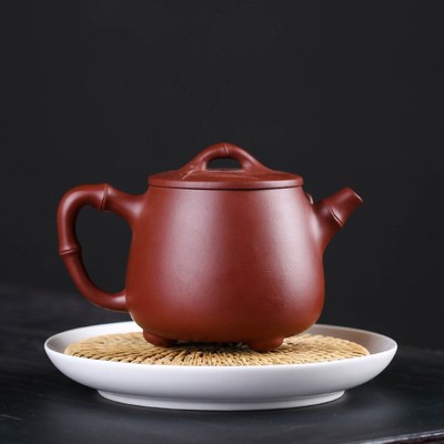 宜兴紫砂壶纯手工泥绘竹叶高石瓢壶功夫茶具N原矿大红袍竹节泡茶