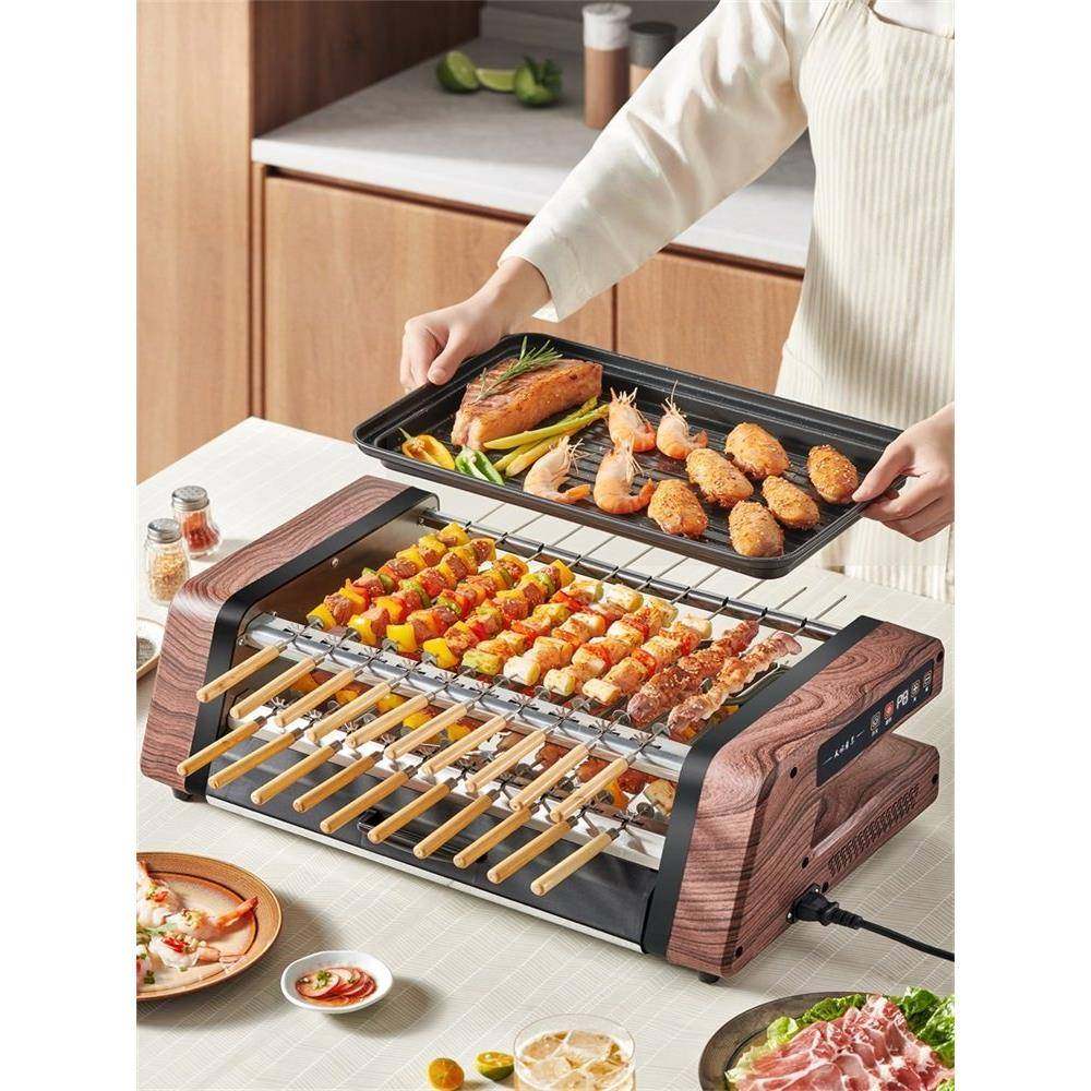 美恺达电烤炉家用烧烤炉烤肉电烤盘室内烧烤机双层自动旋转烤串机
