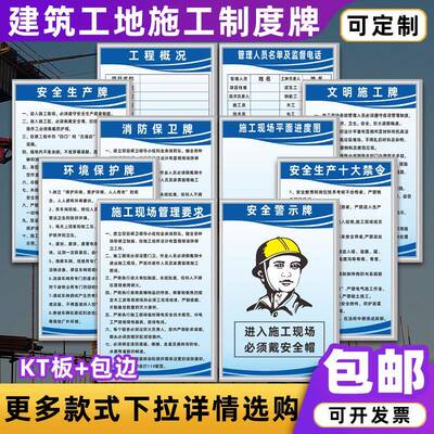 建筑工地项目施工制度牌五牌一图八大员岗位职责人员架构图标识牌
