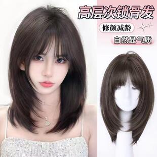 假发女高层次锁骨发新款空气浏海自然层次感修颜减龄中短款全头套