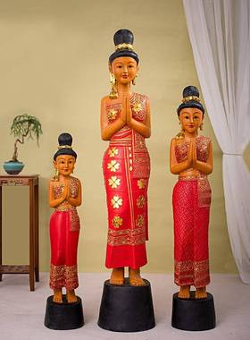 泰国迎宾摆件东南亚风情酒店门口装饰泰式风格人偶餐厅侍女工艺品