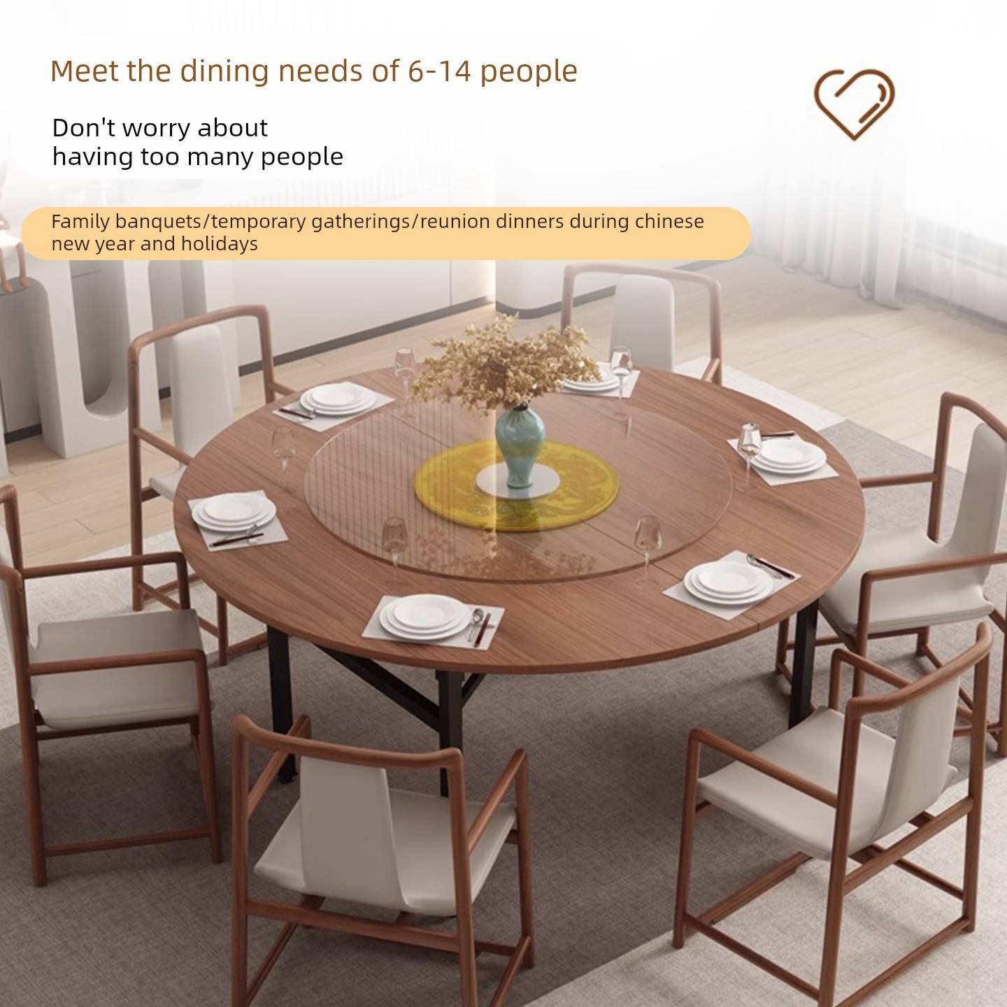 可折叠实木大圆桌面板农村家用加转盘餐桌饭店酒店10人桌子圆台面