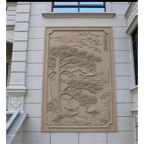 欧式EPS浮雕别墅外墙装饰泡沫浮雕线条彷砂岩迎客松自粘发泡陶瓷