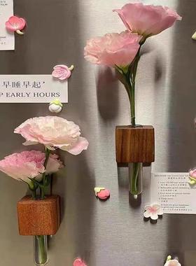 实木插花器创意试管插花器冰箱贴磁贴留言固定磁力贴水培植物花瓶